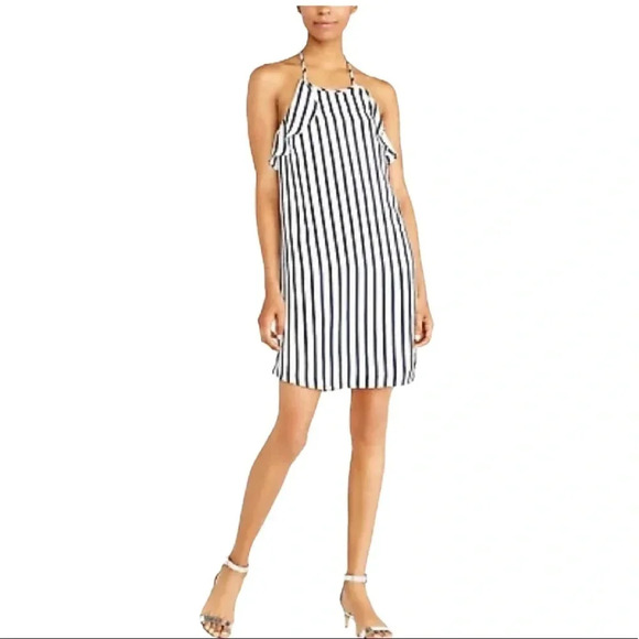 J. Crew Dress Halter Striped Ruffle Mini Navy White Size XS NWT - Picture 8 of 8